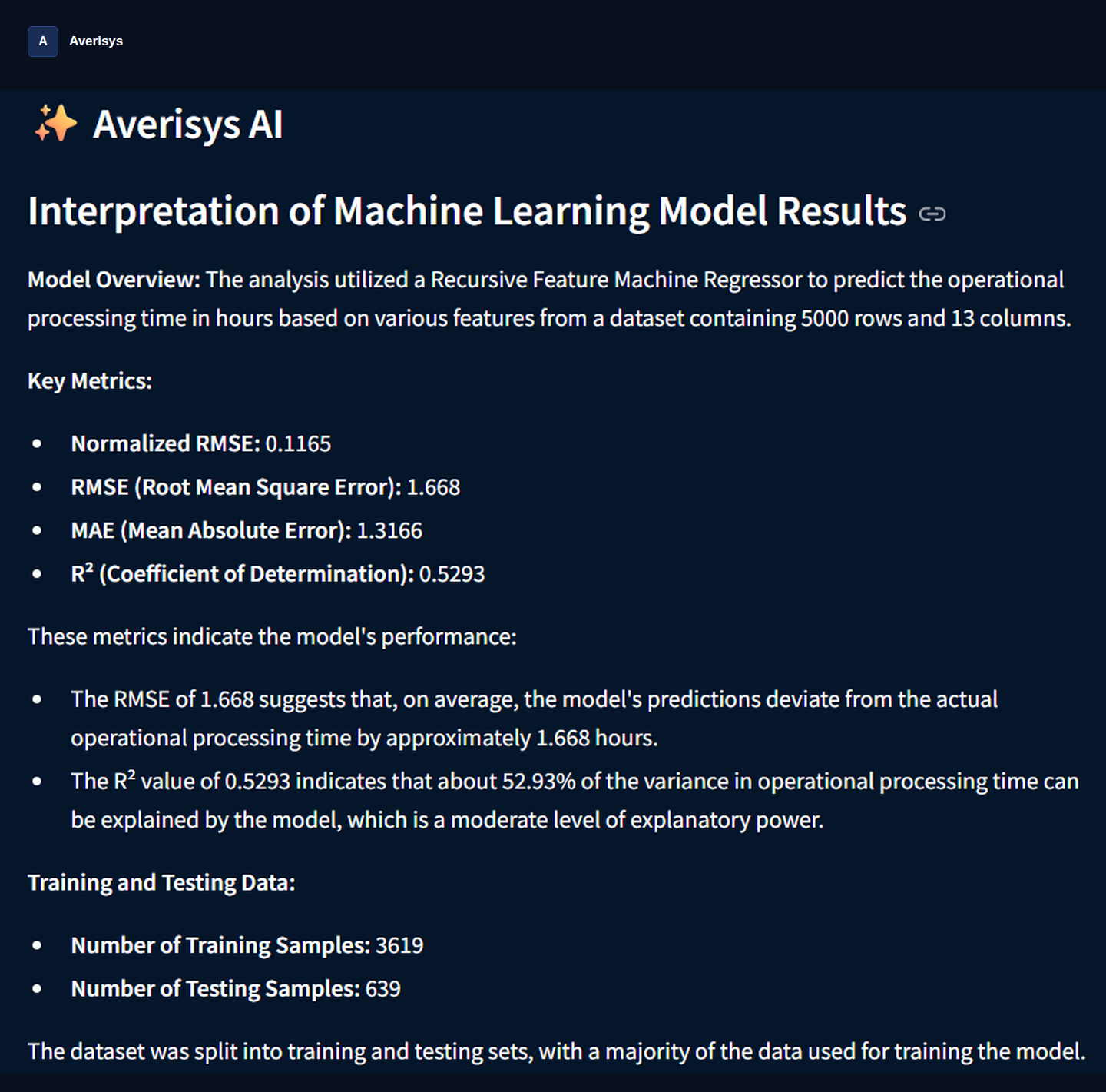 AI interpretation of machine learning model results